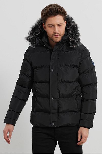 FİHA /9099-Men's Inflatable Coat with Hood - Black