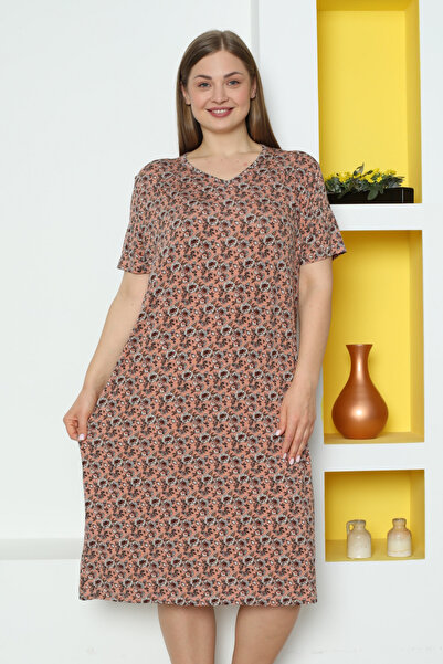 Lagertha by İntensive ثوب نوم نسائي منقوش بأكمام قصيرة من الفسكوز الليكرا مقا...