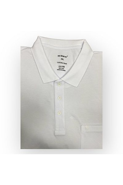 Sadık Collection Ercan Knitwear Men's Large Size Polo Collar Short Sleeve Pocket Pique Woven White T-shirt 7003