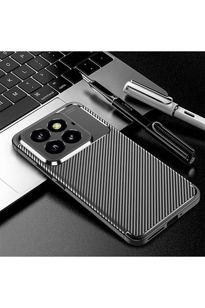 Fibaks حافظة هاتف Xiaomi Mi 14 Pro مع نمط من ألياف الكربون البارز للكاميرا، حافظة حماية مقاومة للألوان