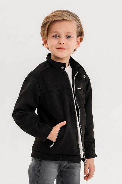 Gold Class Kidswear جاكيت للأولاد من جلد الغزال مع جيوب وسحاب