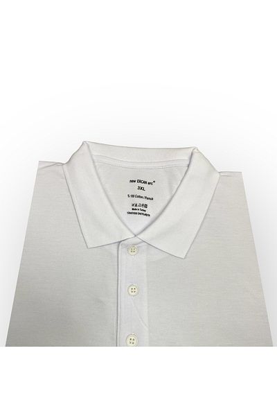 Sadık Collection Ercan Knitwear Men's Large Size Polo Collar Short Sleeve Pocket Pique Woven White T-shirt 7003