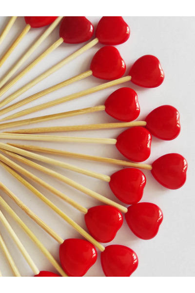 BEYHAN BAYHAN 10 Adet Dekoratif Kırmızı Kalp Boncuklu Pasta Kürdanı 6 Cm - Ka...