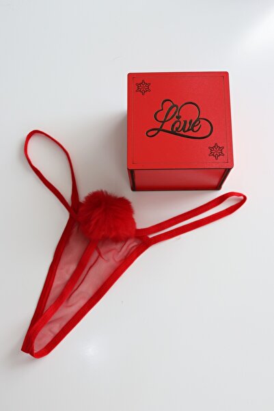 succy Imini Love Kutuda Kırmızı Ponponlu Tanga