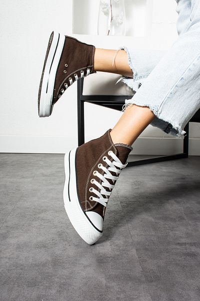 Ayax Καφέ λινό [Ψηλή σόλα (4 cm)] Casual ψηλό Unisex Sneaker