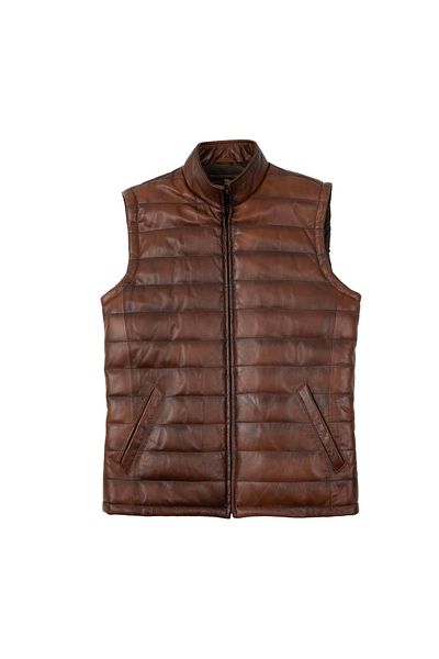 EGE DERİ 100% Leather Brown Men's Puffer Vest