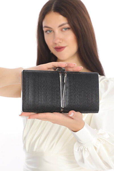 womenacs حقيبة كلاتش لفساتين السهرة بالليزر باللون الأسود مع إكسسوارات معدنية...