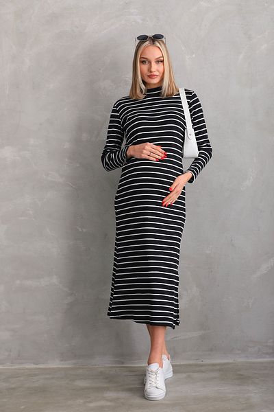 Miss Dünya Lissa Rochie lungă cu model cu dungi alb-negru de maternitate și maternitate