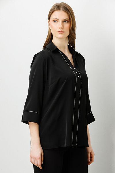 Ekol Mi Collar Capri Sleeve Glitter Piping Blouse