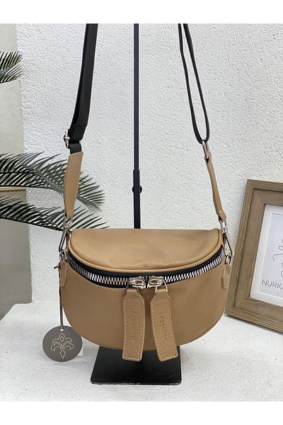 Jacquline IM357-5 ZIPPER DETAILED LEATHER CROSSBODY BAG WOMEN