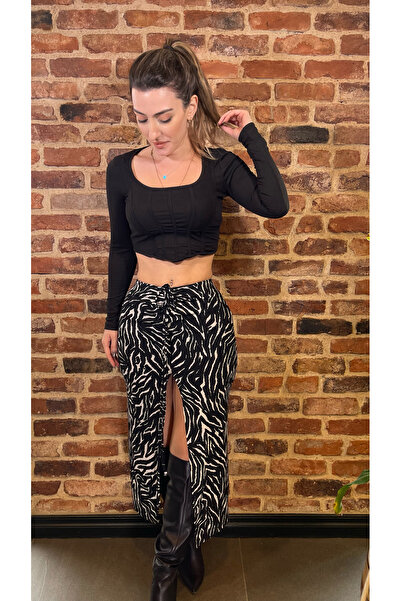 GoGirl Atelier Önden Büzgülü Zebra Desenli Etek