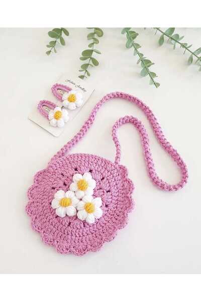 HAVİSA KİDS Handmade Daisy Knitted Buckle and Crossbody Bag Set