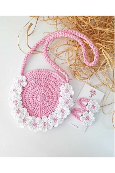 HAVİSA KİDS El Emeği Çiçekli Örgü Toka ve Çapraz Çocuk Çantası Seti