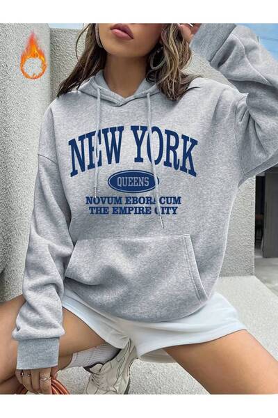 THEKONT سويت شيرت نسائي بطبعة نيويورك كوينز - مقاس مريح