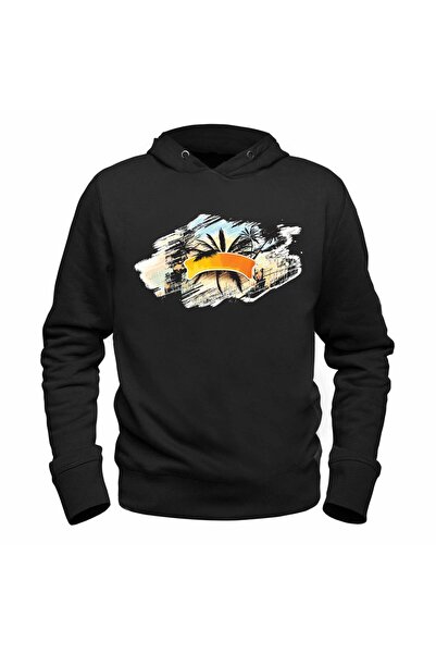 Alfa Tshirt Palm Tree Printed Children's Black Sweatshirt