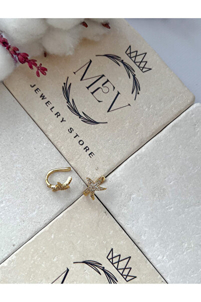 Mev Jewelry Store Zirkon Taşlı Deniz Yıldızı Tasarım Kıkırdak Küpe-earcuff **tekli**gold Renk**