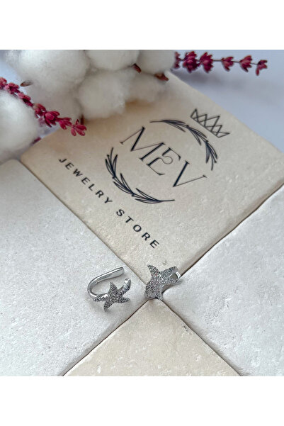 Mev Jewelry Store Zirkon Taşlı Deniz Yıldızı Tasarım Kıkırdak Küpe - Earcuff **tekli**metal Renk**