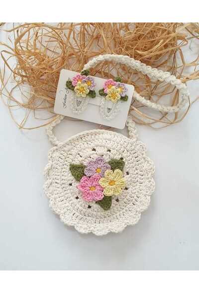 HAVİSA KİDS El Emeği Papatyalı Örgü Toka ve Çapraz Çocuk Çantası Seti