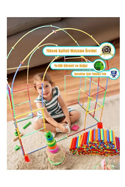 YILDIRIM OYUNCAK Bambu Pipet Çubuğu Zeka Hayal Gücü Geliştirici Ve Eğitici 300 Parça Neşeli Bambu Çubuklar