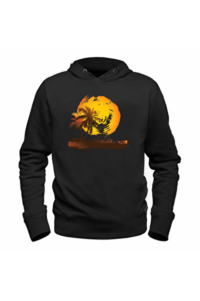 Alfa Tshirt Palm Tree Printed Children's Black Sweatshirt