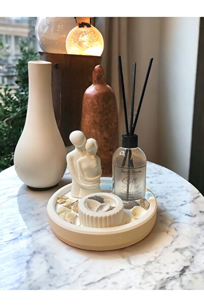 Havalı Tasarım Beyaz Renk Özel Tasarım Oda Kokulu Ve Biblolu , Mumluklu Stand...