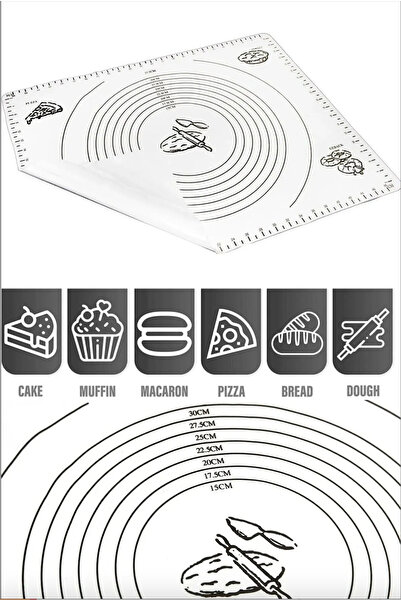 Makkam Home Büyük Boy Silikon Krem Hamur Açma Matı Büyük Ölçü 45x65