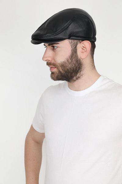 EGE DERİ 100% Genuine Lambskin Black Men's Cap with Fur Inside