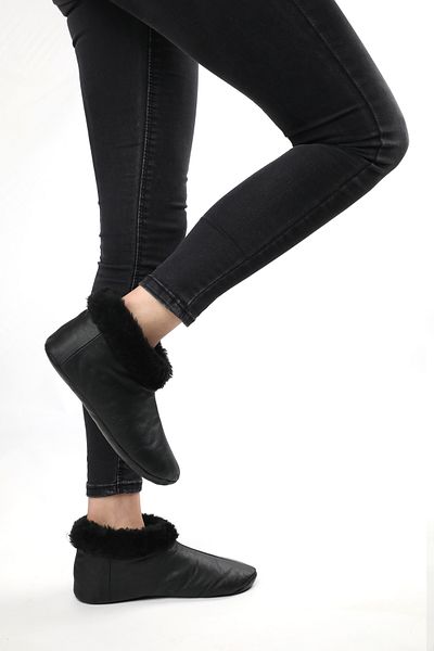EGE DERİ 100% Genuine Lambskin Fur Lined Black Men's / Women's Booties