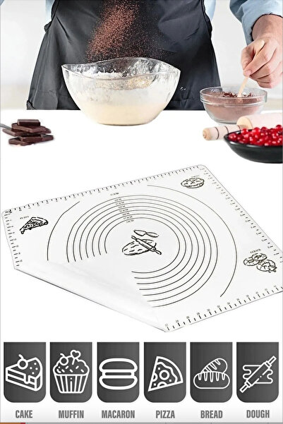 Makkam Home Büyük Boy Silikon Krem Hamur Açma Matı Büyük Ölçü 45x65