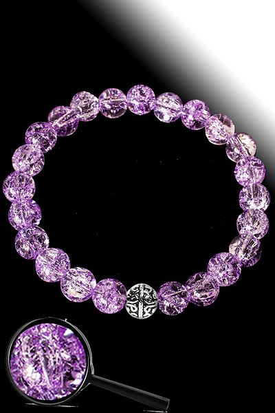 Tesbih Atölyesi Certified Mountain Crystal Purple Necef Stone Bracelet - Silver Apparatus