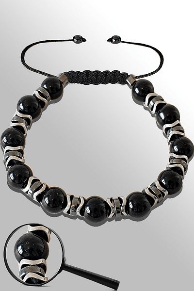 Tesbih Atölyesi Certified Silver Hematite 8 Mm Natural Black Tourmaline Stone Bracelet