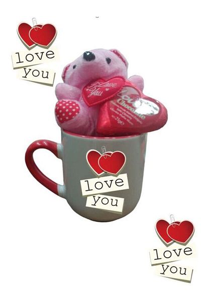 LADİJİTAL BASKI ÇÖZÜMLERİ Teddy Bear and Chocolate in a Red Custom Printed Cup