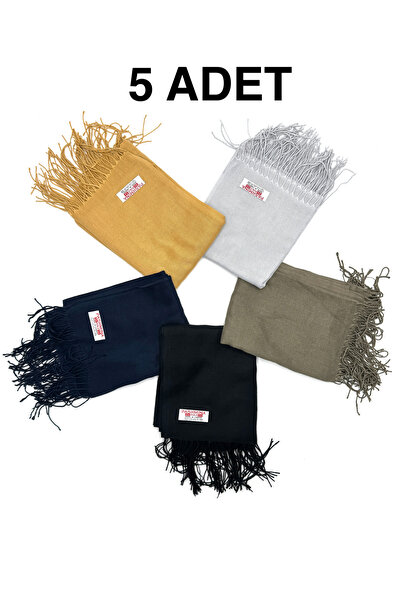 nazipek High Quality Set of 5 Cotton Viscose Pashmina Shawls - 180X70 cm Tass...