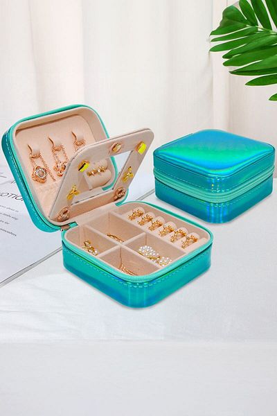 Chavin Blue Hologram Travel Ring Earrings Necklace Jewelry Box st1-67mv