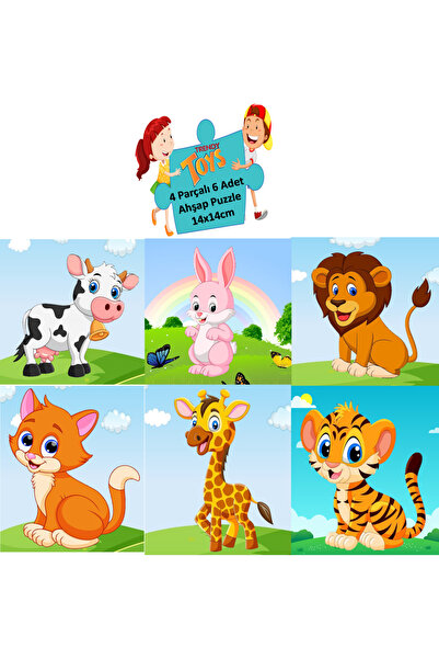 Trendy Toys Ahşap Puzzle Ilk Yapbozum 6 Adet 4 Parçalı 14x14cm