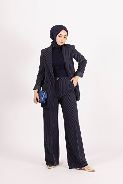 Stilife Striped Jacket Set Navy Blue