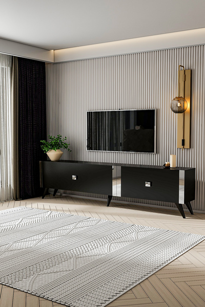 Givayo Mobilya ELİZA TV ÜNİTESİ SİYAH GÜMÜŞ