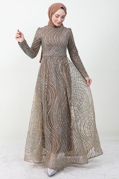 GİZ AGİYİM Elsa Hijab Evening Dress Gold