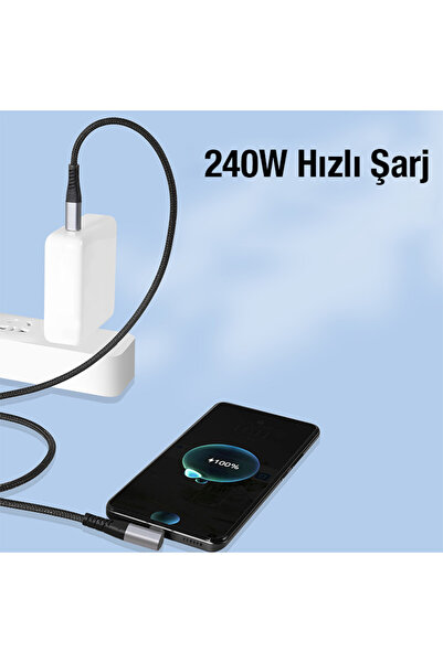 Ally 240W Type-C To Type-C 90 Derece Yatay Hızlı Şarj Kablosu SİYAH