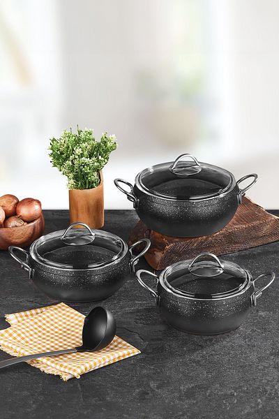 CVS طقم وعاء ساخن بمقبض معدني مصبوب من الجرانيت مكون من 6 قطع، DN20006