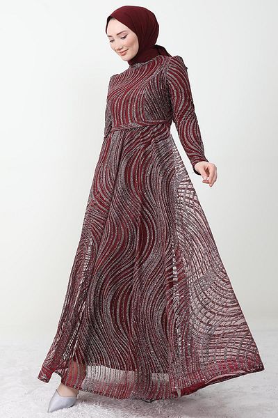 GİZ AGİYİM Elsa Hijab Evening Dress Claret Red