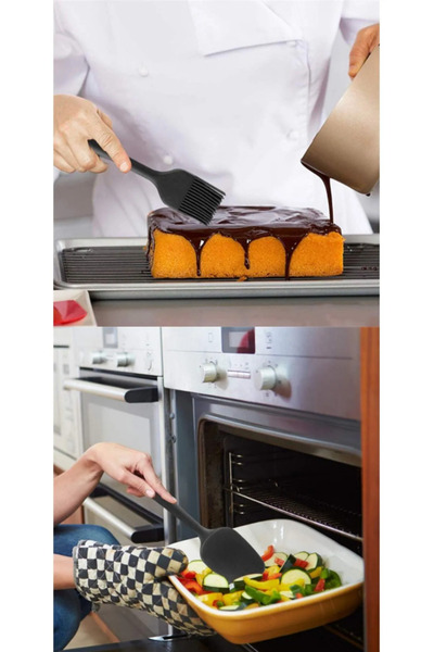 AYGÖREN HOME 6-Piece Black Silicone Spatula Set - Heat Resistant, Fireproof and Non-Stick