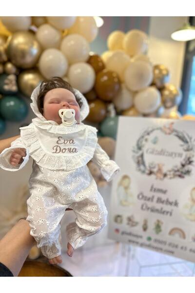 Gizdizayn Fisto İsme Özel Dantelli Kız Bebek Tulumu Şapkalı Hastane Çıkışı Da...