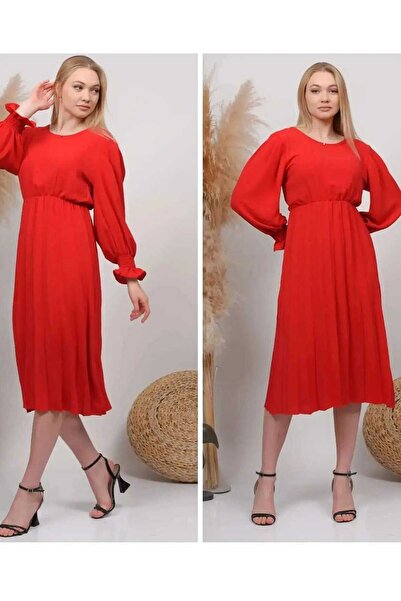 CİXAPLE Bisiklet Yaka Atlas Kumaş Elbise