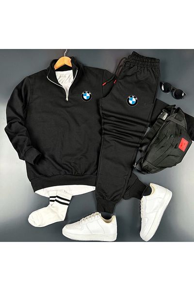 optimist sağdıç the original Noul sezon Bmw Logo Print Half Fermoar Combinație Hanorac-Pantaloni de Sport
