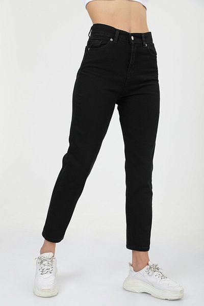 BROSERER Kelvan Women's Black Mom Lycra High Waist Trousers MOMJEAN