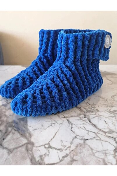 MERUT STYLE HAYATINI RENKLENDİR Ev Botu Panduf Kadife Ip Mavi Düğme Detaylı El Örgüsü