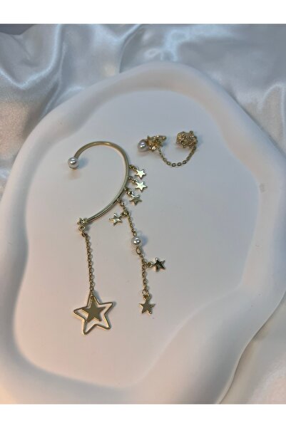 Yıldız Accessory Gold Earrings with Dangle Star Pearl Detail