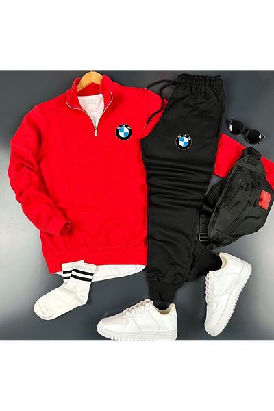 optimist sağdıç the original New Season Bmw Logo Print Half Zipper Sweatshirt-Sweatpants Set Combination