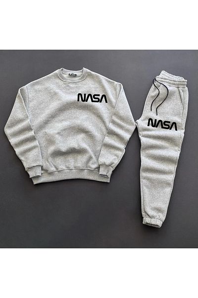 Pisa Art Unisex Nasa Printed Half Zipper Black Sweat - Black Cotton Sweatpants Set, Top, Bottom, 2-Piece